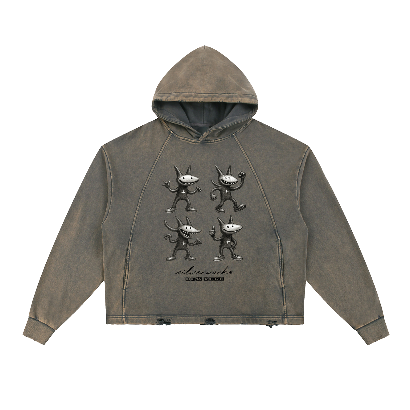 XILVERWORKS NY WASHED FRAYED HEM-HOODIE